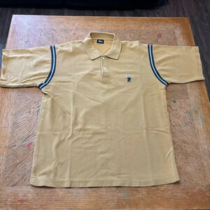 Vintage Stussy Khaki Polo - Size Medium Men’s Tan Polo Blue Black Griffin Logo